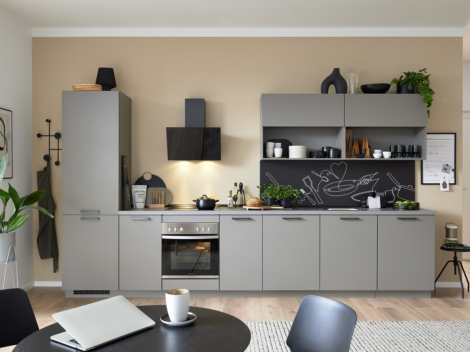 Culineo C615 Laser Kuechenzeile Einbaukueche Taubegrau Motivnische M4831320143749063 002