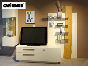 Gwinner Wohnwand Lucca Seidenmatt Weiss Eiche Massiv 02020027