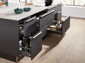 Interliving Kueche 3047 Inselkueche Schwarz Softmatt Theke Beton Siemens Kuechengeraete M99721300