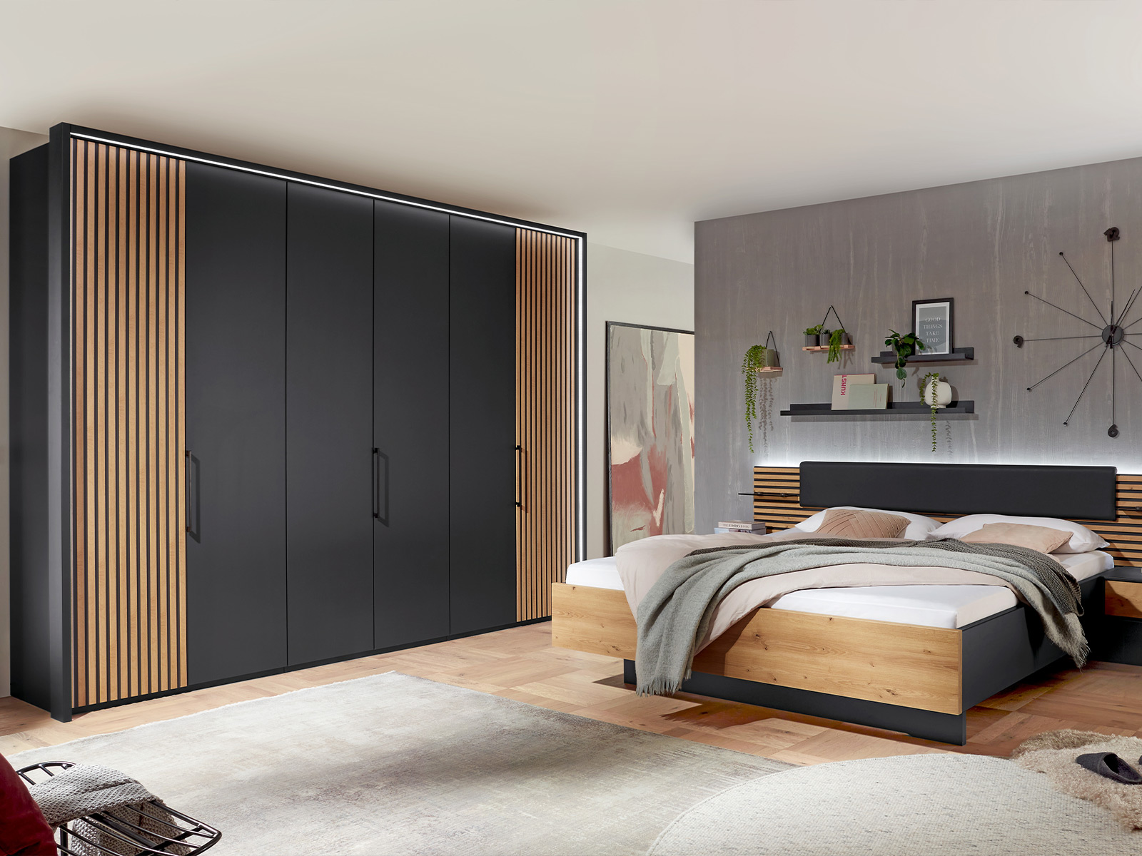 Schlafzimmer Graphit-Lamellen-Optik