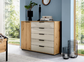 Interliving 1034 Schlafzimmer In Bianco Eiche Glas Champagner Und Kernholz Oberflaechen Kombikommode 72760011