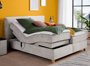 Interliving Boxspringbett 1420 Mit Liegeflaeche 180x200cm Und Bezug Stoff Cleo Natur Mit Motorischer Verstellu 72760011