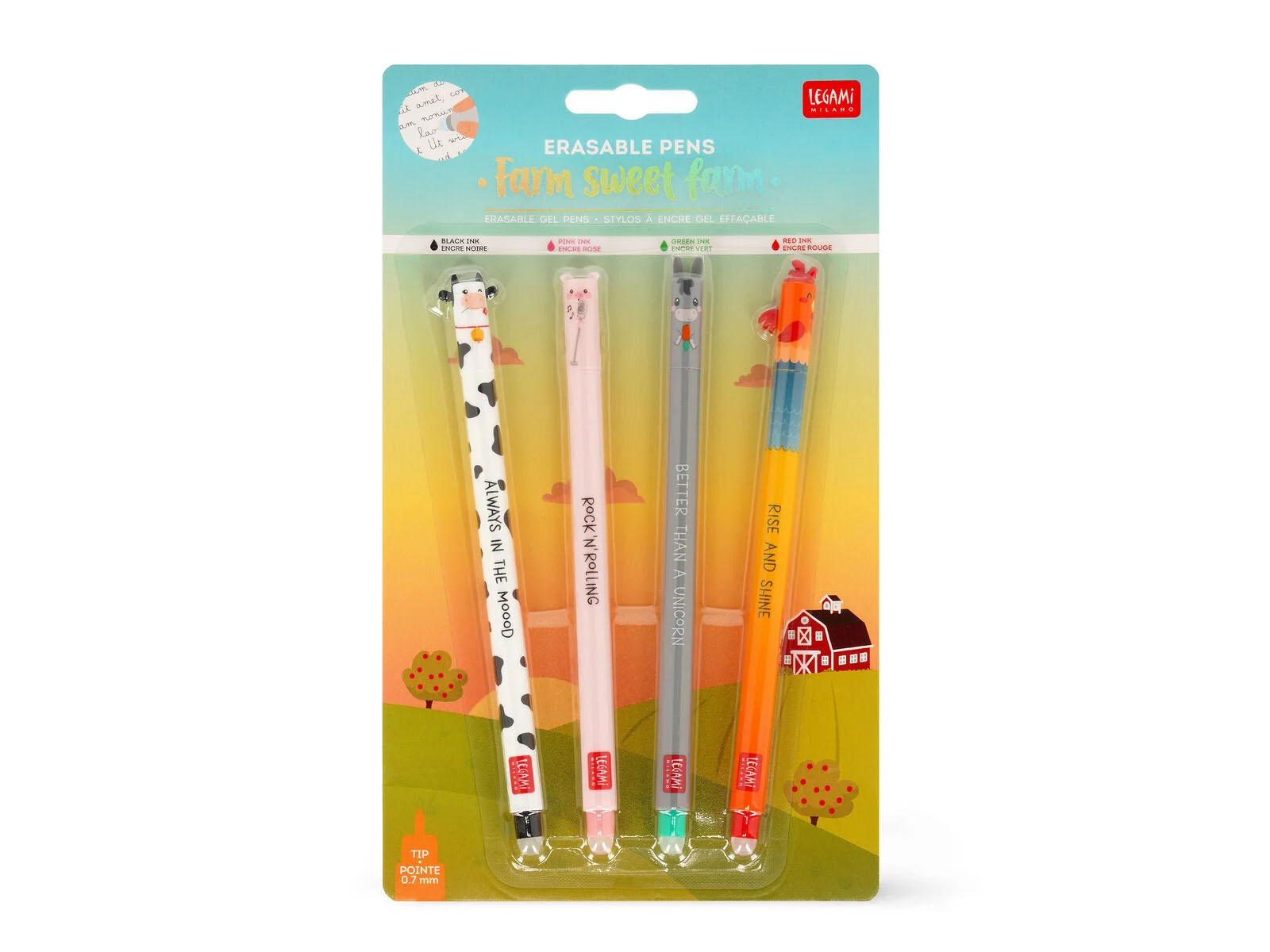 Legami Stifte Set Farm Sweet Farm 4 Loeschbare Gelstifte Kuh Mit Tinte Schwarz Schwein Mit Tinte Rosa Esel Mit Tinte Gruen Hahn Mit Tinte Rot 64280032 53