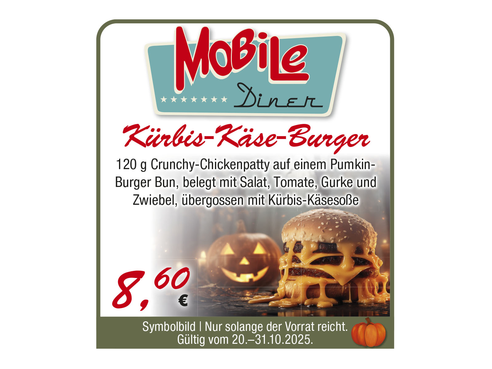 Bistro Angebot Im Mobile Kuerbis Kaese Burger Fuer 8Euro Und 60Cent Mobile Diner