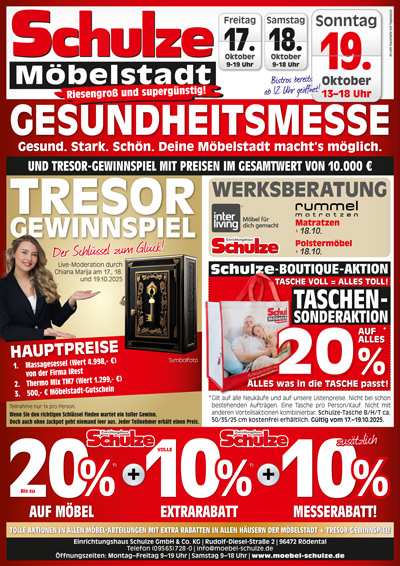 Schulze Gesundheitsmesse mit verkaufsoffenem Sonntag vom 17. bis 19. Oktober 2025 in Rödental
