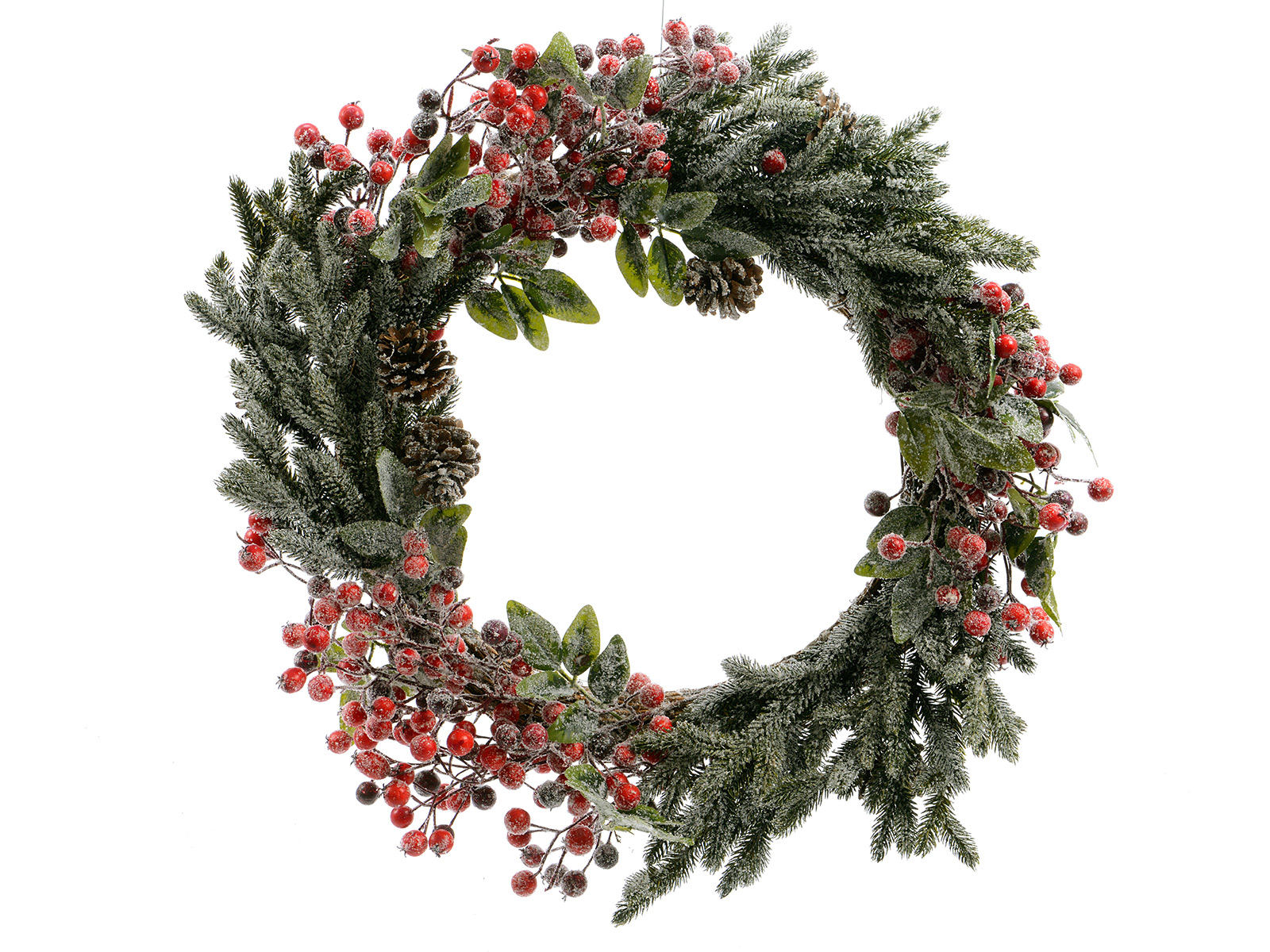 Dekokranz Mit Zapfen Und Roten Beeren Leicht Beschneit 333489371
