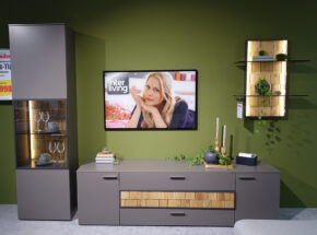 Loddenkemper Wohnwand Legno In Lack Terrabraun Mit Dekorativen Eicheschindeln Als Absetzung 01340142 03