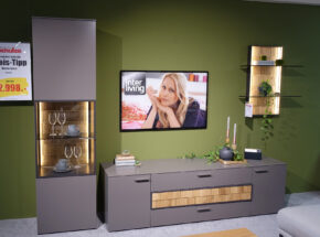 Loddenkemper Wohnwand Legno In Lack Terrabraun Mit Dekorativen Eicheschindeln 01340142 03