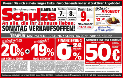 Langes Einkaufswochenende mit Verkaufsoffenem Sonntag am 9. November 2025 in Ilmenau.