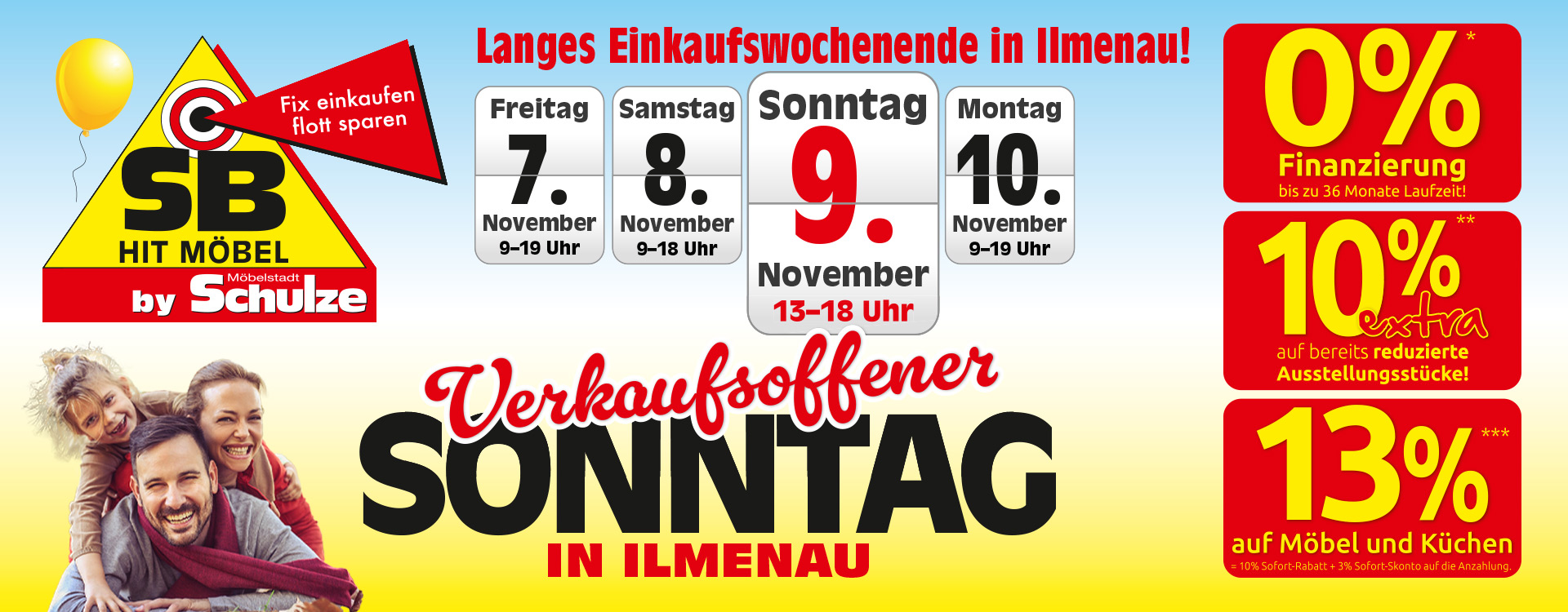 Langes Einkaufswochende bei SB HIT MÖBEL in Ilmenau mit verkaufsoffenem Sonntag.