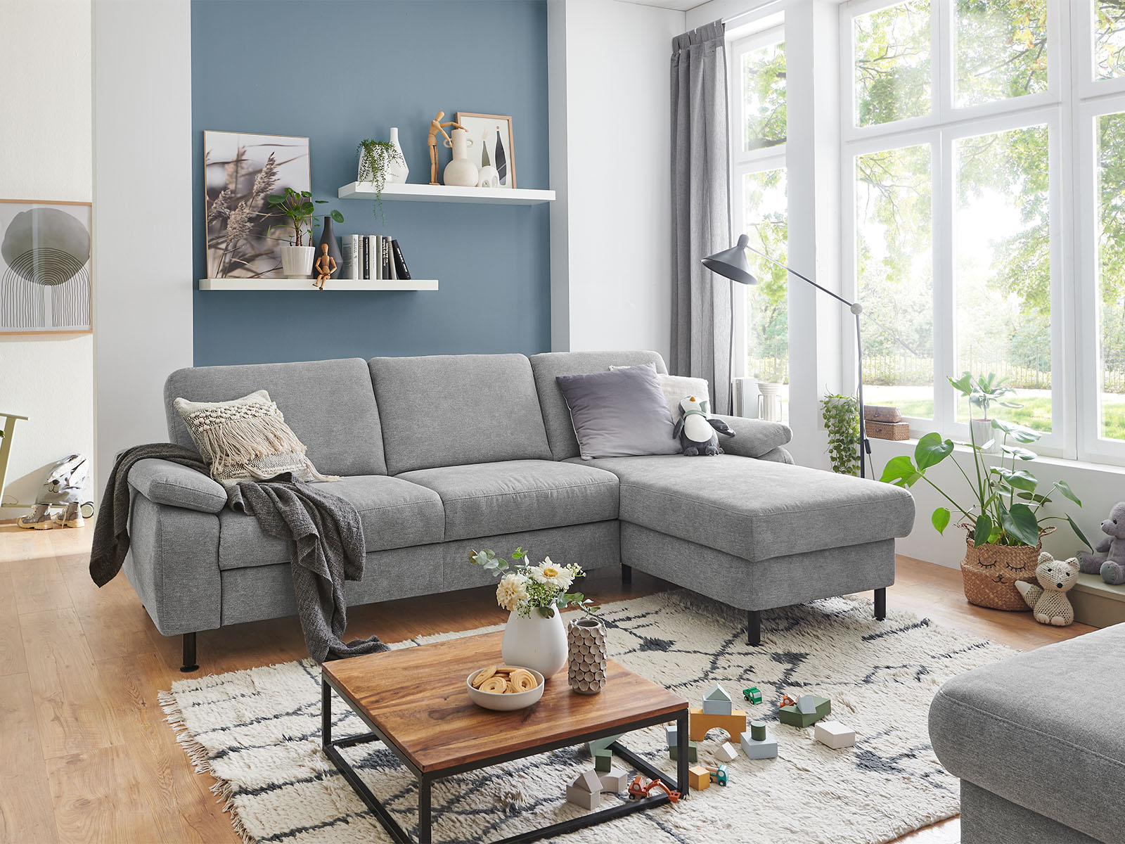 Ecksofa Polstergarnitur Bezug Grey Mit Armlehne Links Und Canape Mit Armteil Rechts Metallfuss Schwarz 05820185 04