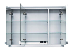 Geoeffneter Spiegelschrank Mit 3 Tueren Und Beleuchtung Von Interliving Badkombination 3701 In Lack Karbon Hochglanz 71770001