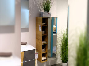 Hochschrank Mit Spiegelfront Von Pelipal Bad In Eiche Quer Oxid Dunkelgrau Optik Mit Lederschlaufe Als Griff 02820364