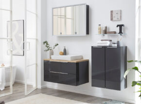 Interliving Badkombination 3701 In Lack Karbon Hochglanz Mit Waschtischplatte Eiche Und Chrom Griffleiste 7177000 2