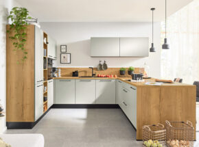 Interliving Kueche 3086 U Kueche Mit Haengern In Platingrau Mit Regalelement Nische Und Thekenelement In Eiche M9972130