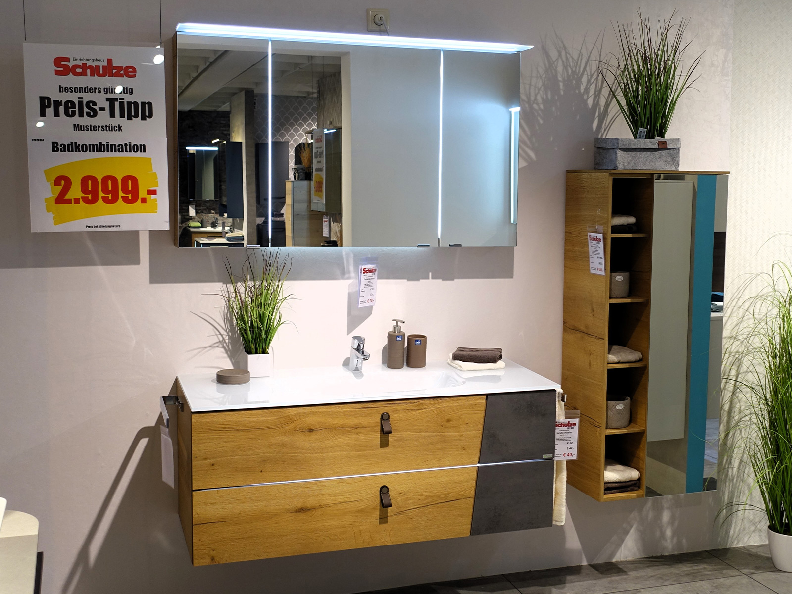 Pelipal Bad Kombination In Eiche Quer Oxid Dunkelgrau Optik Mit Lederschlaufe Als Griff 02820364 