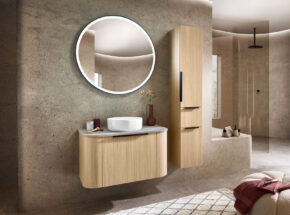 Pelipal Badeinrichtung Linea Eiche Hell Mit Rundem Funktionsspiegel Und Keramik Aufsatzbecken Und Waschtischunterschrank 02820375 01