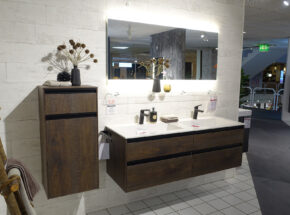 Puris Bad Farbe Cardiff Eiche Mit Doppelwaschtisch Flaechspiegel Und Highboard 11770015