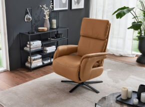 Interliving 4566 Drehsessel Echt Leder Bezug Evita Hazel Mit Sternfuss Schwarz Matt 7474