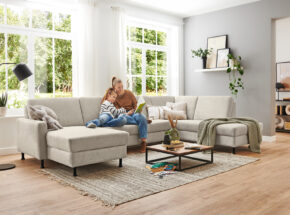 Polstergarnitur Als Ecksofa Mit Stoffbezug Cyber Ecru Und Metallfuss Schwarz 13230090