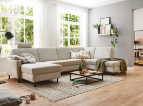 Polstergarnitur Als Ecksofa Mit Stoffbezug Cyber Ecru Und Metallfuss Schwarz 13230090