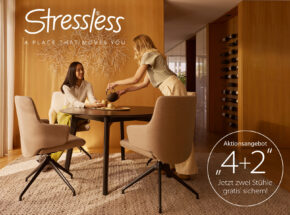 Stressless Dining Aktionsangebot 4+2. Jetzt zwei Stühle gratis sichern.