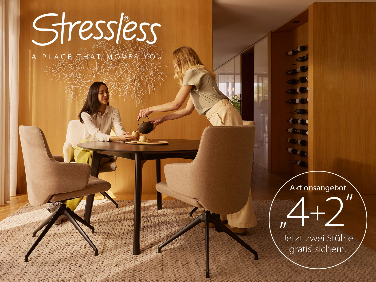 Stressless Dining Aktionsangebot 4+2. Jetzt zwei Stühle gratis sichern.