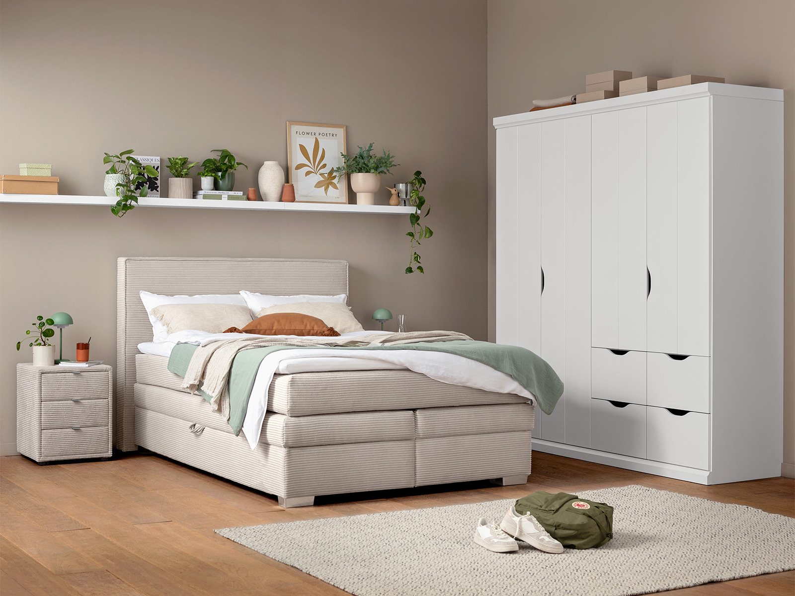 Boxspringbett Bezug Cord Light Greige Zirka 140x200cm 02270344