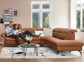 Comfortmaster Eckkombination Ecksofa Echt Leder Longlife Nuss Metallfuss Anthrazit 02180189