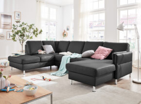 Modulmaster Polstergarnitur Echt Leder Farbe Anthrazit Mit Metallfuss Alufarbig 13840073