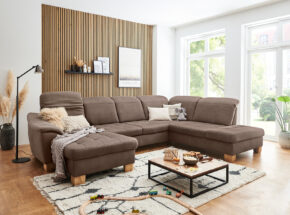 Modulmaster Sofa Wohnlandschaft Bezugstoff Mammut Nougat Mit Kontrastnaht Beige Und Holzfuss Wildeiche 03860172 01