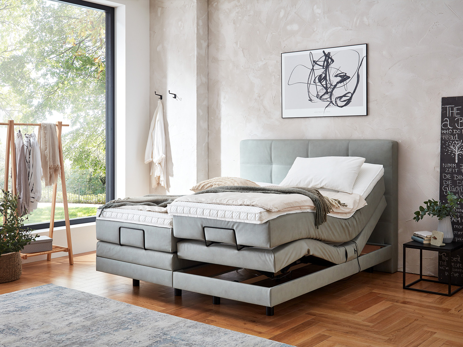 Motor Boxspringbett Hellgrau Fuss Schwebende Optik Liegeflaeche Zirka 180x200cm Elektrische Fussteilverstellung 01250006 02