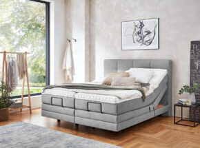 Motor Boxspringbett Hellgrau Fuss Schwebende Optik Liegeflaeche Zirka 180x200cm Elektrische Kopfteilverstellung 01250006 02