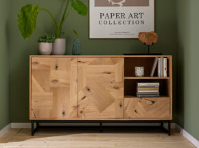 Roomio 2002 Sideboard Eiche Echtholzfurnier Natur Front Patchwork Design Zirka B140xH78xT42cm 22010003 01