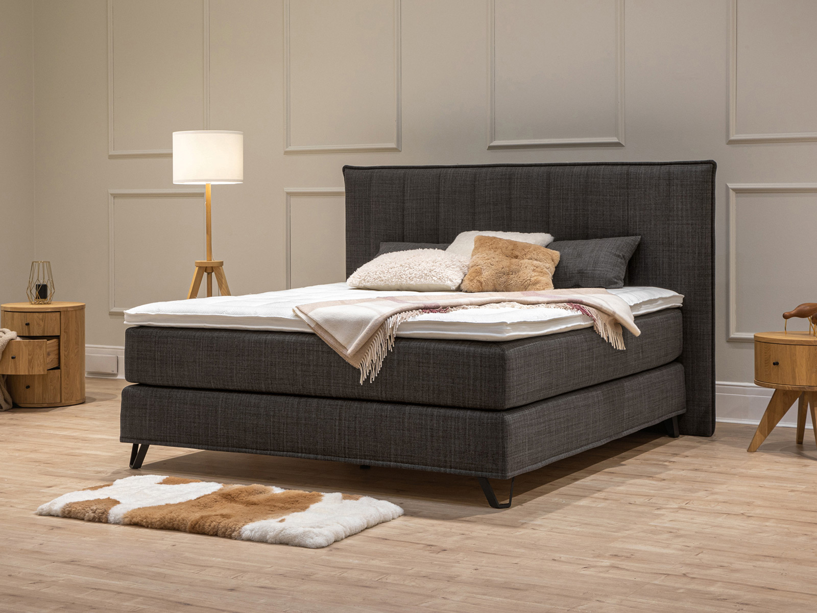 Scandinavia Delux Boxspringbett Bezugstoff Line Graphite Mit Komfort Topper 10310006