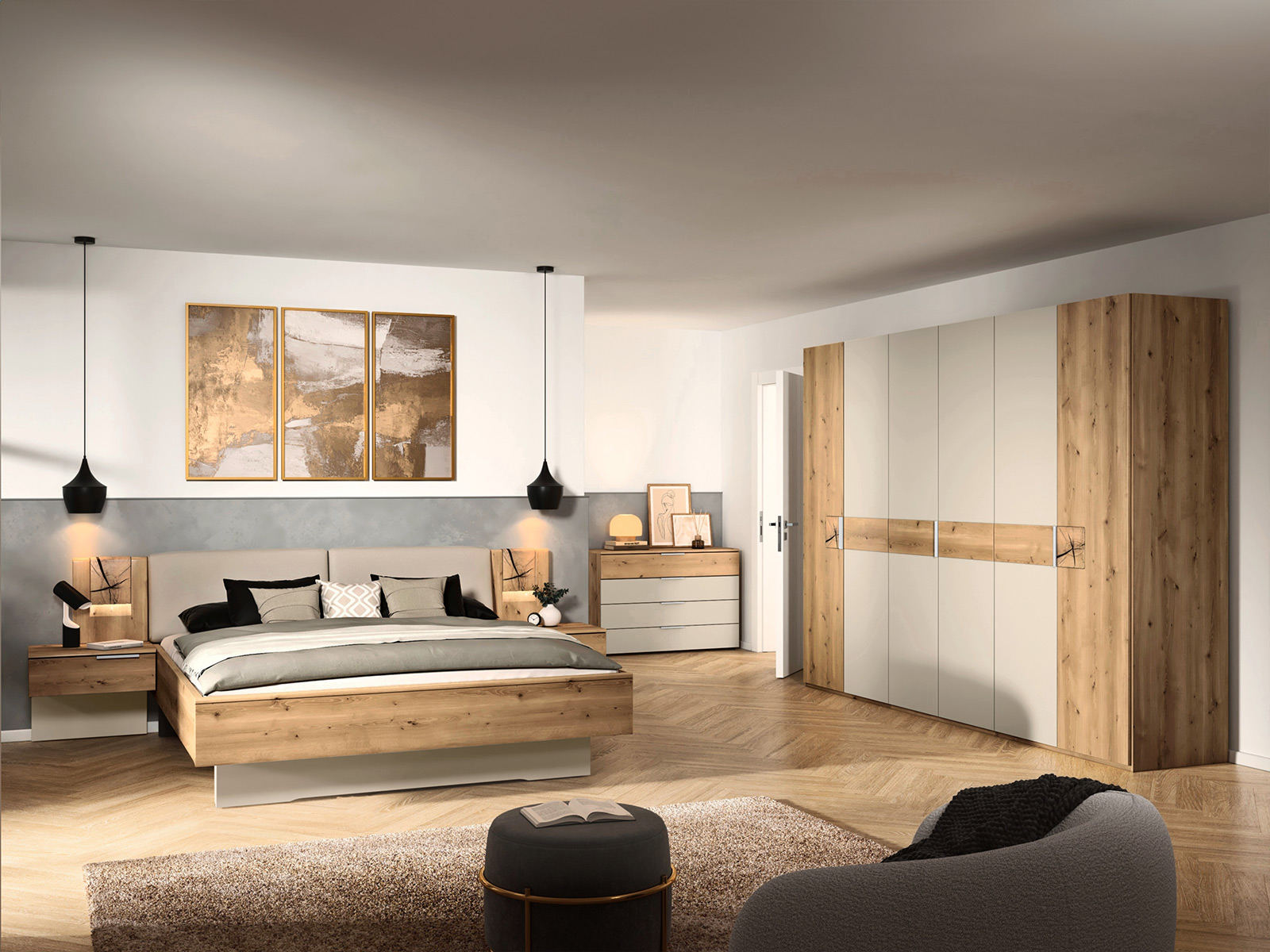 Schlafzimmer Programm Asteiche Teilmassiv Absetzung Hirnholz Massiv Und Dekor Farbe Champagner 02230565