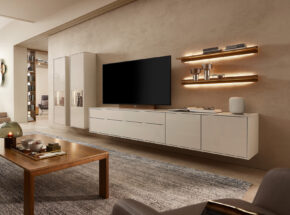 Varianta Valea Wohnwand Front Und Korpus Lack Seidengrau Hochglanz Mit Weiteren Wohnzimmermoebeln 4010022 22