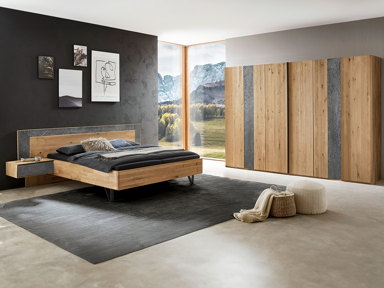 Woestmann Schlafzimmer Wsm5100 Wildeiche Massiv Absetzung Steinfurnier Mit Kleiderschrank Und Bettanlage 31940009