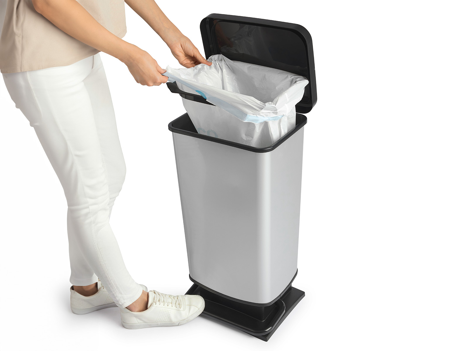 Leichtes Muellbeutel Wechseln Rotho Paso Treteimer Muelleimer Aus Kunststoff Silber Schwarz Zirka 40 Liter 62840029