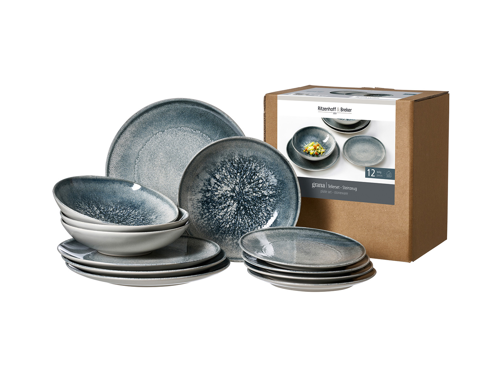 Ritzenhoff Und Breker Geschirr Grana Steinoptik Farbe Gruen Graublau Mit Je 4 Dessertteller Suppenteller Und Speiseteller 06010260