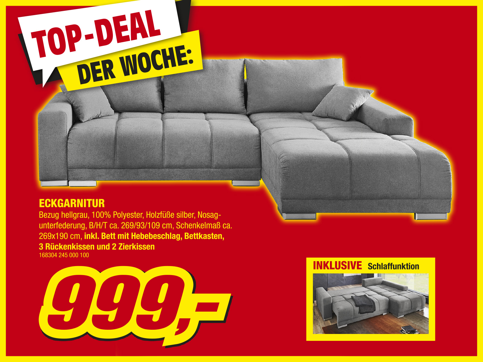 Sb Hit Top Deal Der Woche Eckgarnitur Bezug Hellgrau Inklusive Bett Bettkasten Rueckenkissen Und Zierkissen 168304245000100
