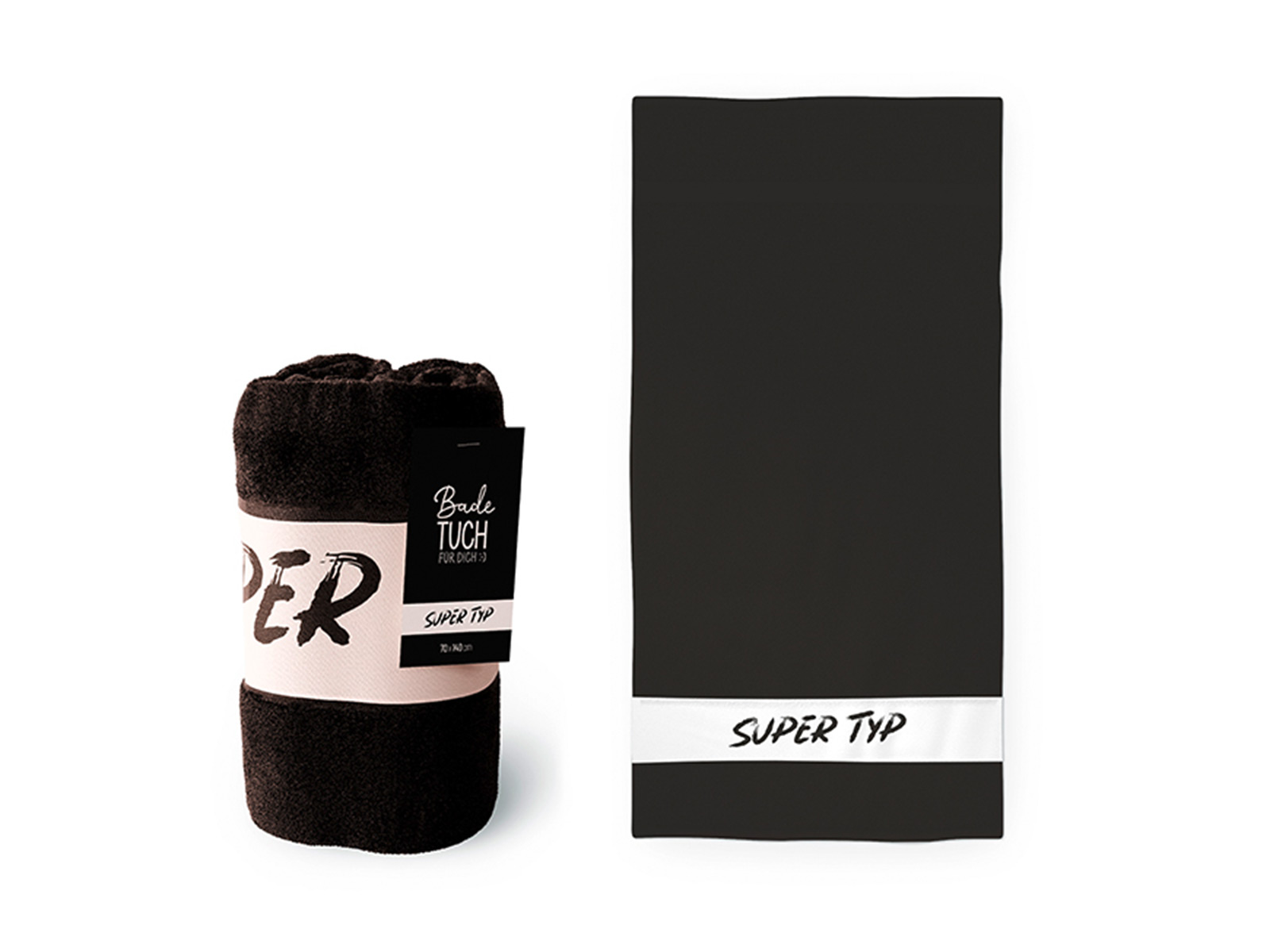 Artikel 379303 Geschenk Fuer Dich Badetuch Super Typ Schwarz Mit Weisser Schrift 70x140cm 63730423