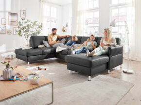 Junge Familie Auf Modulmaster Polstergarnitur Echt Leder Farbe Anthrazit Mit Metallfuss Alufarbig 13840073
