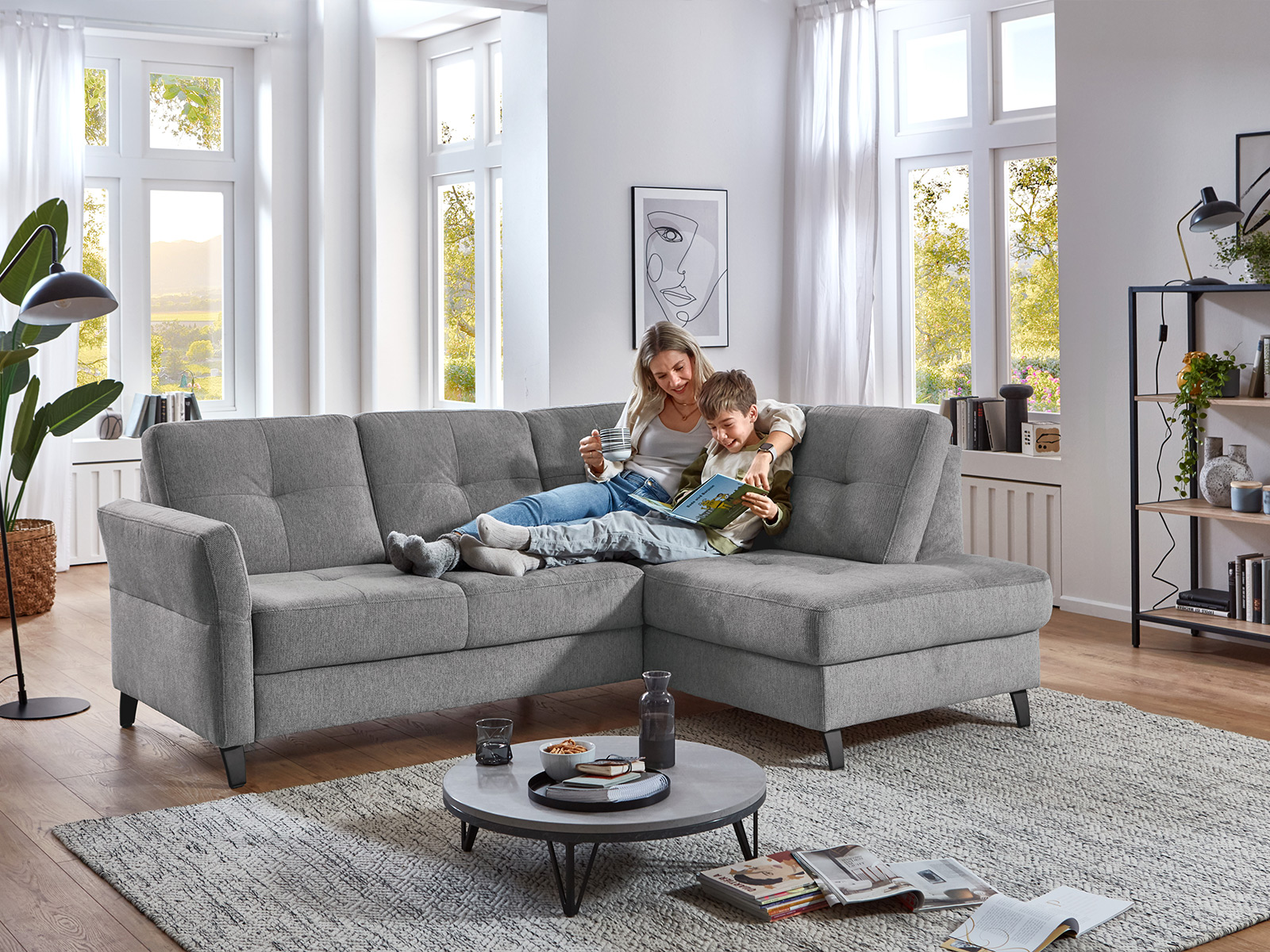 Polstergarnitur Ecksofa Stoffbezug Farbe Orlean Grau Mit Metallfuss Schwarz Matt 11690058 03