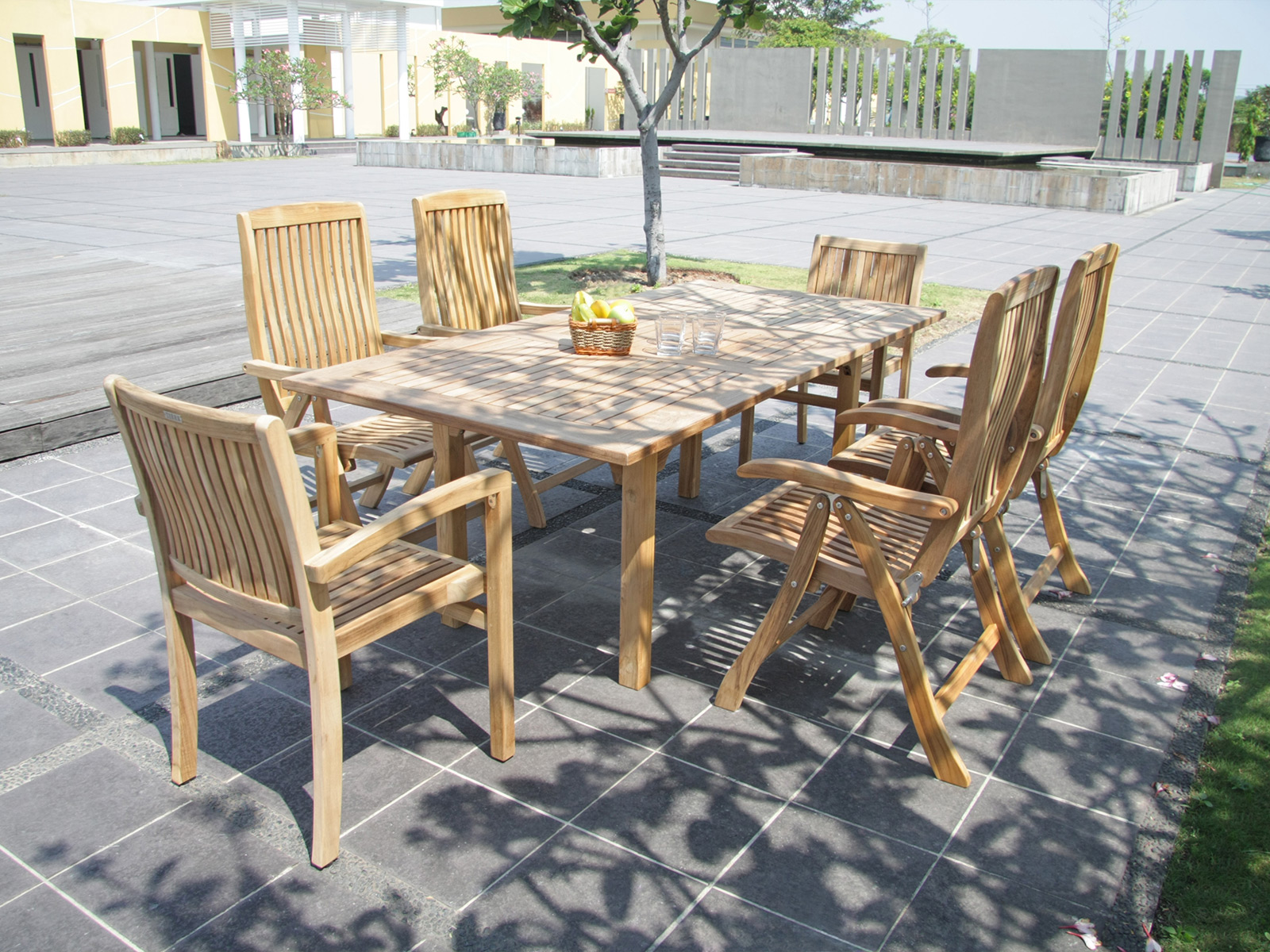Garten Teakholz Tischgruppe Mit Ausziehtisch Und 6 Klapp Und Verstellbaren Teak Hochlehnern 15620018 19 Bueno Brasilia