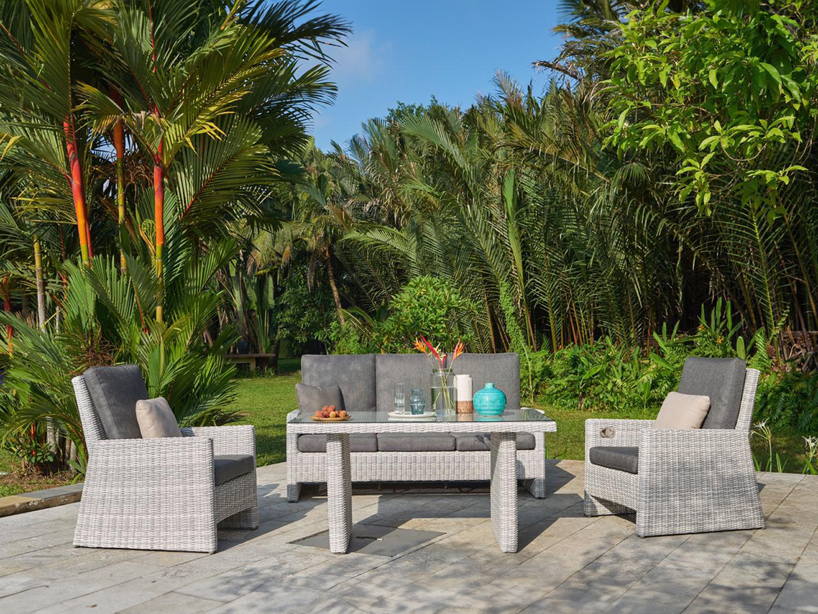 Gartenlounge Gruppe Toscana Grey Mit Sofa Und 2 Verstellbaren Geflechtsesseln Und Einen Tisch 15850001 Mendoza