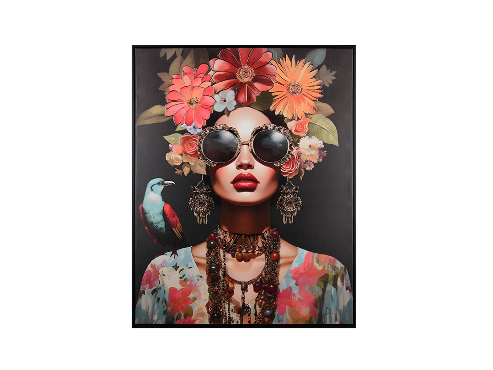 Kunstdruck Flower Woman Vielfarbig Frau Mit Sonnenbrille Und Blumenkopfschmuck 10180048 01