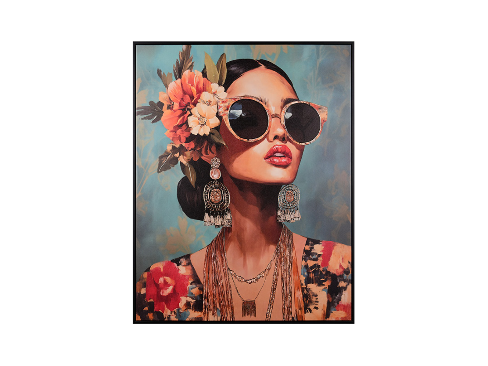 Kunstdruck Summer Lady Vielfarbig Frau Mit Sonnenbrille Und Blumenkopfschmuck 10180048 01