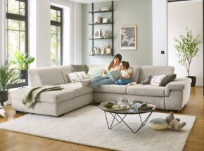 Modulmaster Boxspring Polstergarnitur Ecksofa Stoffbezug Cyber Ecru Metallfuss Schwarz 14880051 14