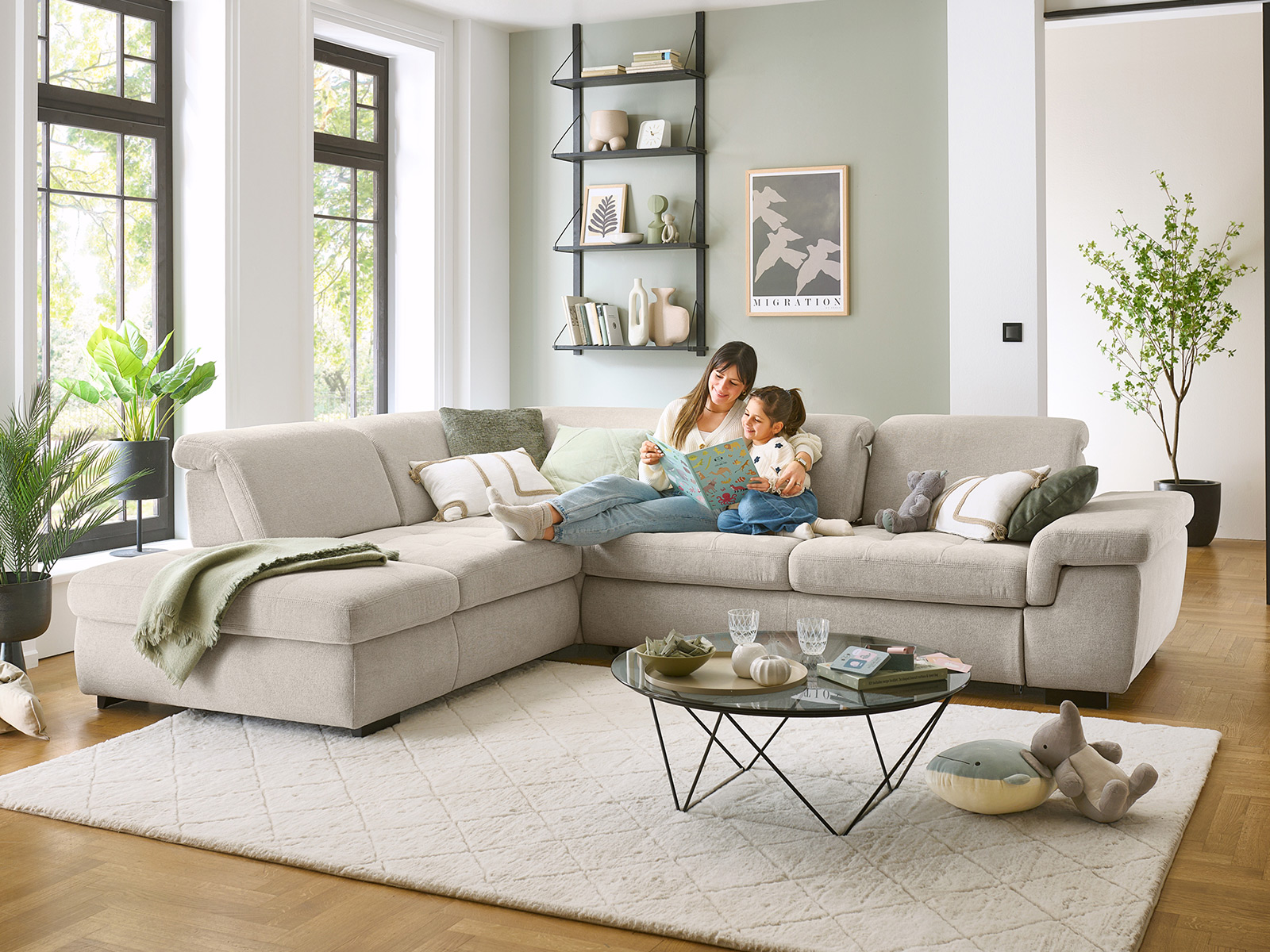 Modulmaster Boxspring Polstergarnitur Ecksofa Stoffbezug Cyber Ecru Metallfuss Schwarz 14880051 14